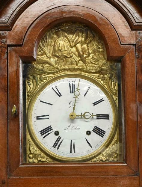 Antique Clock Grandfather French Morbier Walnut Long Case Clock 1800s Handsome Home Decor