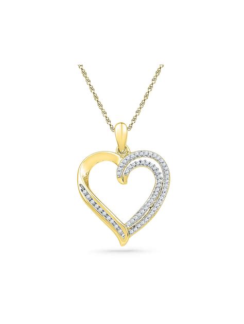 AA Jewels Solid 10k Yellow Gold Round Diamond Open Center Heart