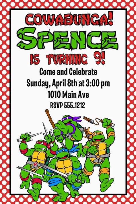 Ninja Turtle Birthday Invites Teenage Mutant Ninja Turtles Birthday