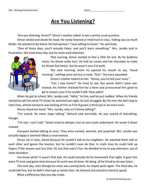 Printable 7th Grade Grade 7 Reading Comprehension Worksheets Pdf