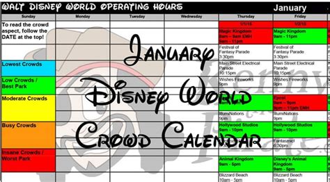 January 2018 Walt Disney World Park Hours Extra Magic Hours And Crowd