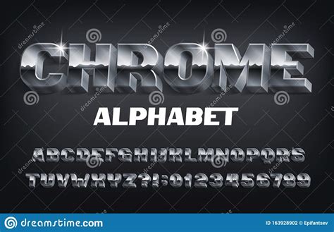Chrome Alphabet Font 3d Effect Bold Metallic Letters Numbers And