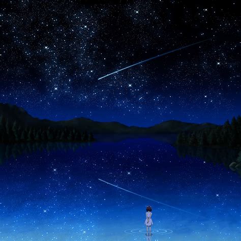 Anime Night Sky Stars Lake Landscape Scenery 4k