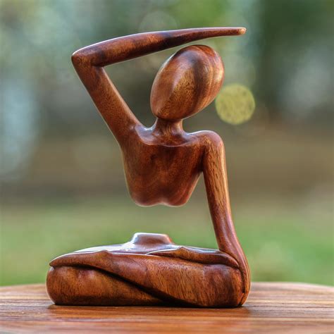 Original Wood Yoga Sculpture Graceful Arc Novica