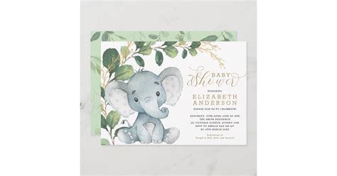 Neutral Elephant Soft Greenery Gold Baby Shower Invitation Zazzle