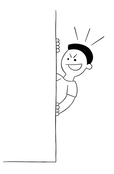Vector Illustration Of A Crafty Man Hiding Behind A Wall Depicted In Cartoon Style Vector Evil