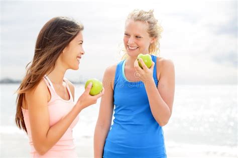 Healthy Lifestyle Women Eating Apple After Running Stock Image Image