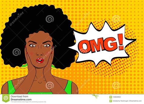 Wow Pop Art Female Face Surprised Young African Woman With Stock Vector Illustration Of