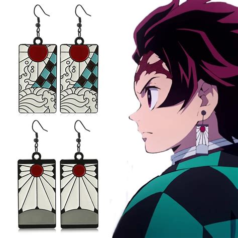 2022 Fashion Metal Tanjiro Earrings Demon Slayer Earrings Anime Cosplay