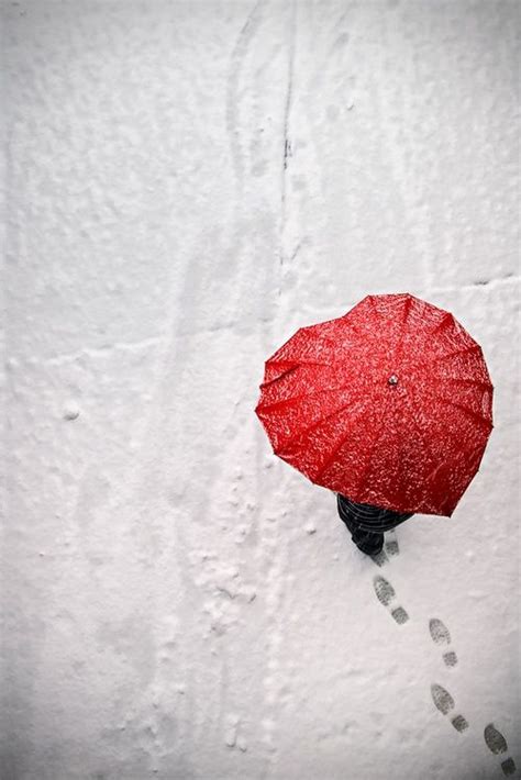 Footsteps In The Snow Photography Red Umbrella Umbrella Red