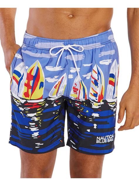 Nautica Nautica Mens Printed Board Shorts Swim Trunks Blue Xxl