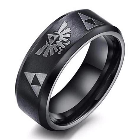 Mens Womens The Legend Of Zelda Triforce Ring Black Titanium Steel Mens Jewelry Jewelry