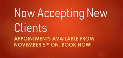 Accepting New Clients Appointments Available From November 5th On Ygeia Therapy