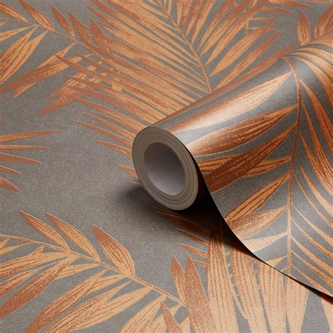 Arthouse Cressida Copper And Grey Leaves Glitter Effect Wallpaper