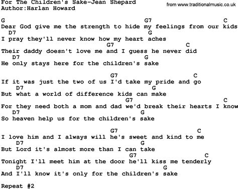 Country Musicfor The Childrens Sake Jean Shepard Lyrics And Chords