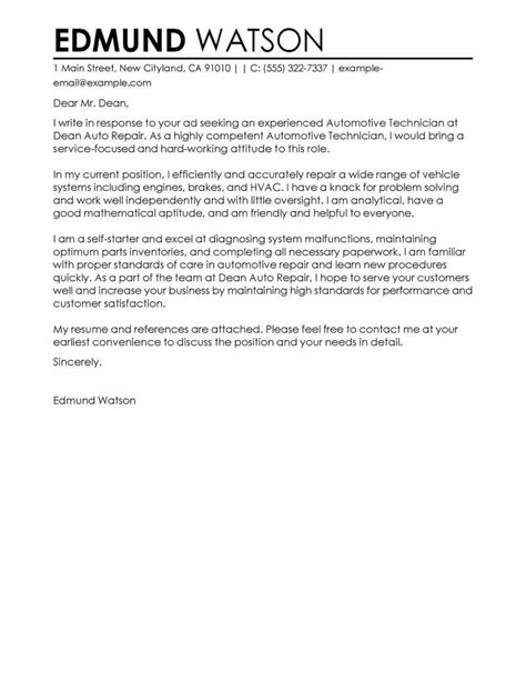 Outstanding Automotive Technician Cover Letter Examples And Templates