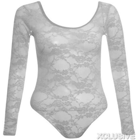New Womens Plus Size Floral Lace Body Suits Long Sleeve Leotard Lace
