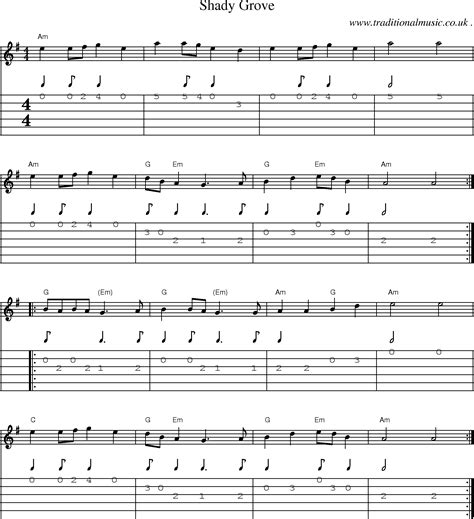 American Old Time Music Scores And Tabs For Guitar Shady Grove