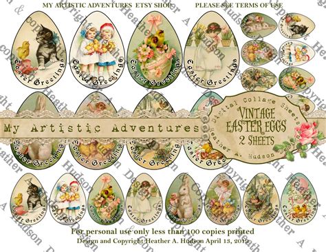 Heather A Hudson Vintage Easter Eggs Digital Collage Sheet Sets
