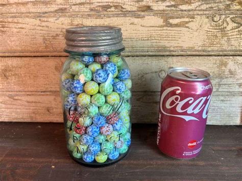Vintage Blue Mason Jar Full Of Marbles Trice Auctions
