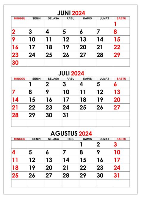 Kalender Juni Juli Agustus 2024 Kalender365su