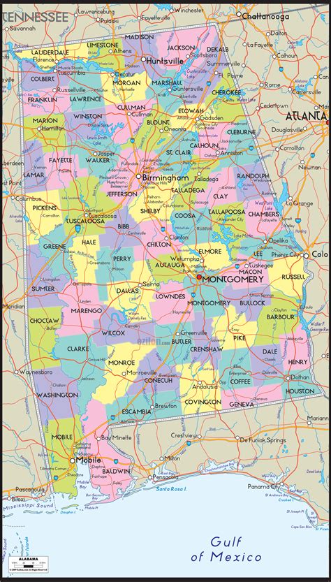 Map Of Alabama State Usa Ezilon Maps