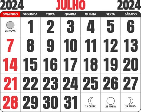 Calendário Julho 2024 Imagem Legal