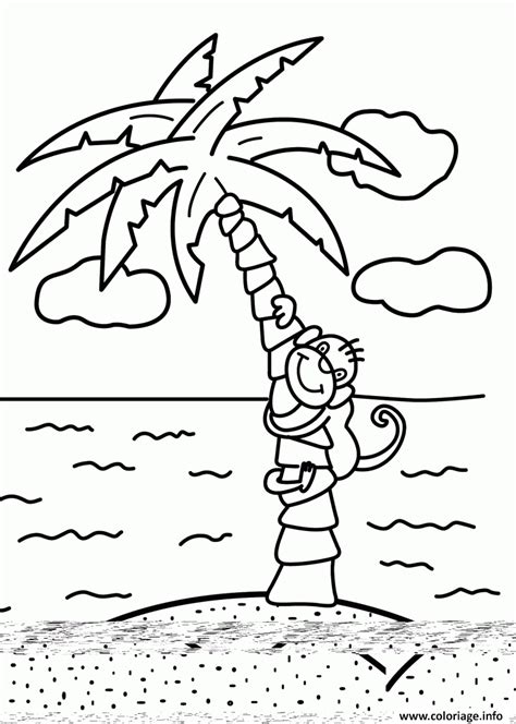 Coloriage Palmier Avec Singe Et Plage Jecolorie Com