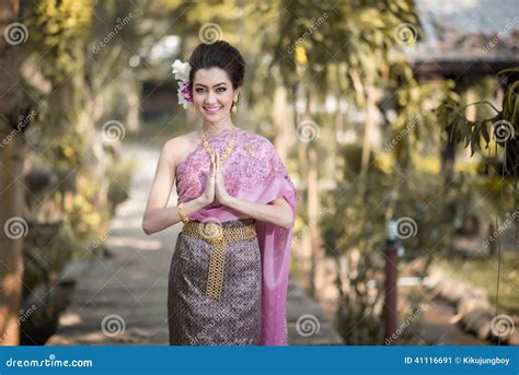Beautiful Thai Girl In Thai Traditional Costume Stock Image Image Of