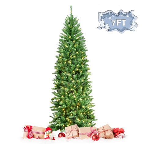 Topbuy 7ft Pre Lit Hinged Artificial Pencil Fir Christmas Tree With Ul