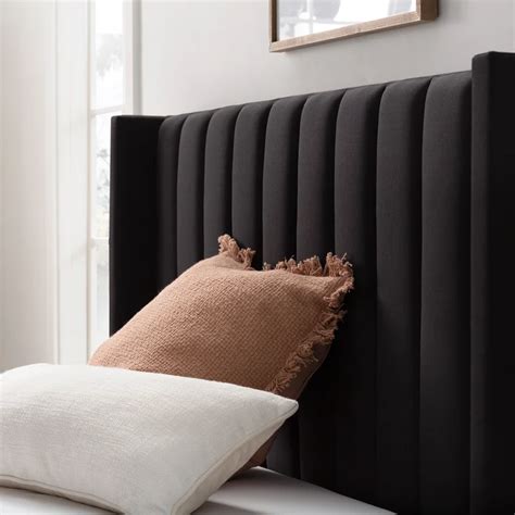 Black Upholstered Bed Tufted Wingback Headboard Black Headboard