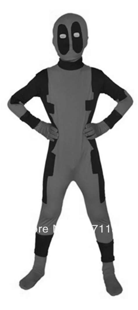 Unisex Kid Children Gray Black Deadpool Zentai Suit Superhero Costume