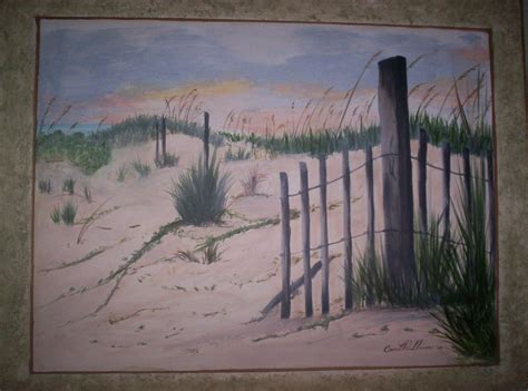 Fence On Beach Original Painting On Canvas With Border Painted