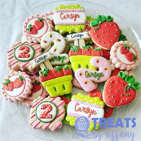 Strawberry Decorated Cookie Tray Kidsbirthday Strawberries