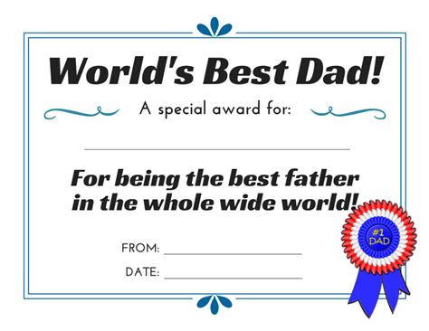 Printable Best Dad Certificate Template Printable World Holiday