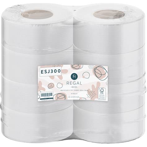 Regal Eco Recycled Jumbo Toilet Roll 2 Ply 300m White Carton 8 Our