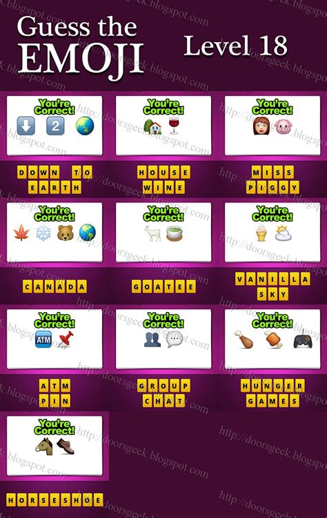 Guess The Emoji Level 18 Answers And Cheats ~ Doors Geek