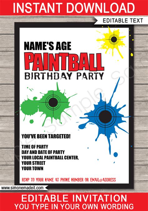Free Printable Paintball Invitation Template
