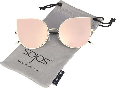 Sojos Cat Eye Mirrored Flat Lenses Ultra Thin Light Metal Frame Women Sunglasses