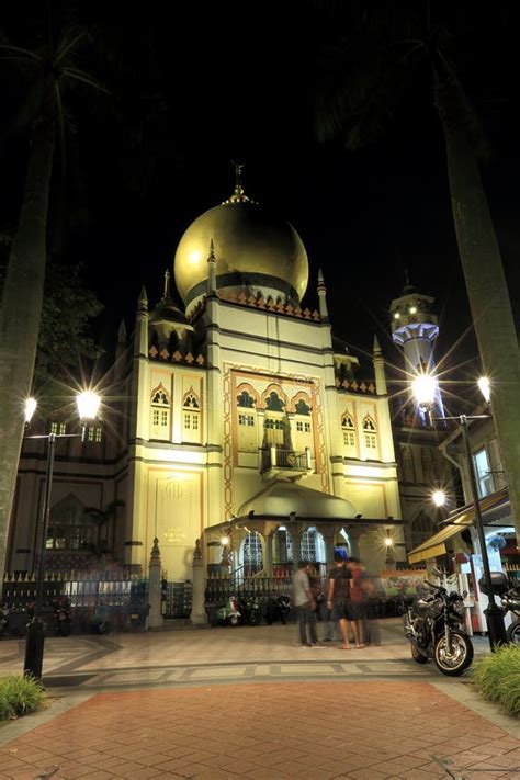 Singapore Notte Sparata Di Masjid Sultan Singapura Mosque Immagine