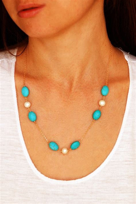 Turquoise Necklace Fine Jewelry Turquoise White Pearl