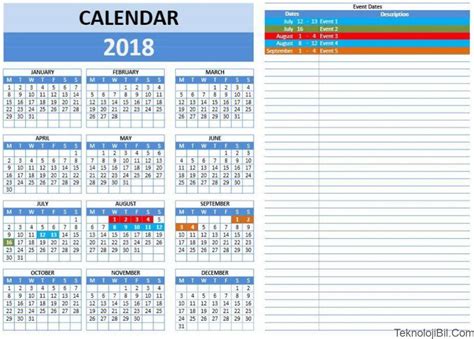 Excel 2018 Takvim Şablonu İndir Etkinlik Takvimi TeknolojiBil com