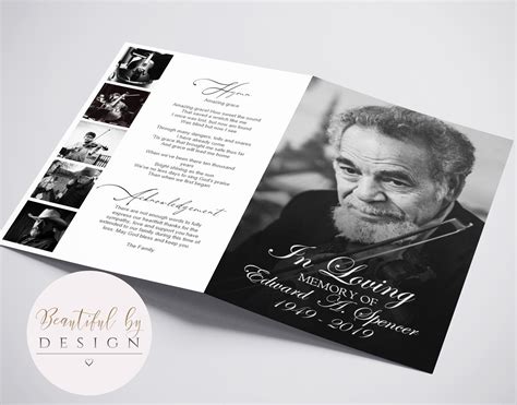 Page Photo Funeral Program Template For Men Celebration Of Etsy Canada