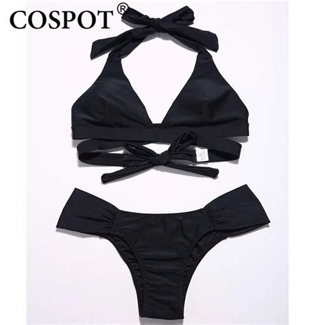 cospot bikinis women bandage bikini set bowknot lace up push up swimwear brazilian bikinis