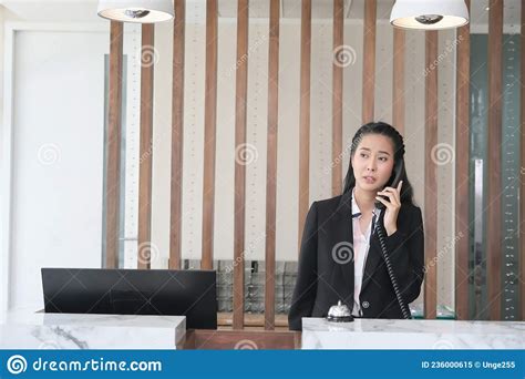 asian girl receptionist in lobby stock image image of asian beautiful 236000615