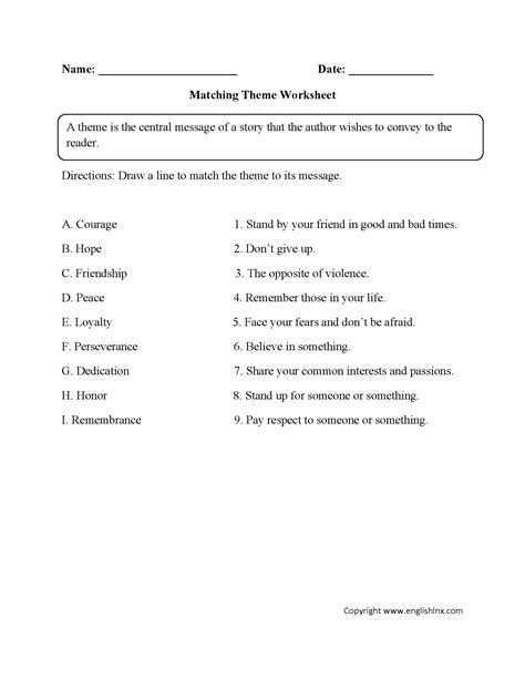 Identifying The Theme Worksheet