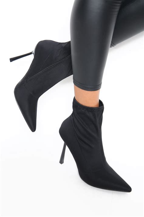 Black Pu Zip Up High Heel Ankle Boots With Pointed Toe No Doubt Shoes
