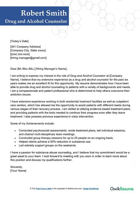 Drug And Alcohol Counselor Cover Letter Examples Qwikresume