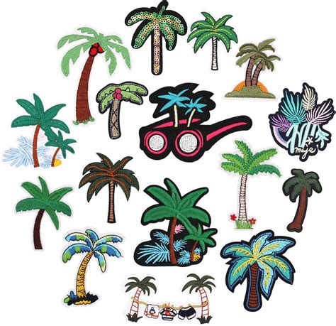 16pcs Cute Coconut Tree Iron On Patches Embroidered Motif
