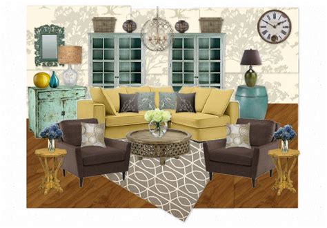 The most common mustard living room material is cotton. mustard/teal living room by krystalstudio | Olioboard